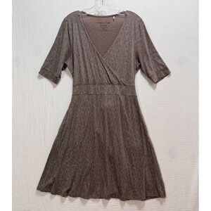 Toad&Co Cue Wrap Cafe Dress Womens M Brown Geometric Short Sleeve Sustainable
